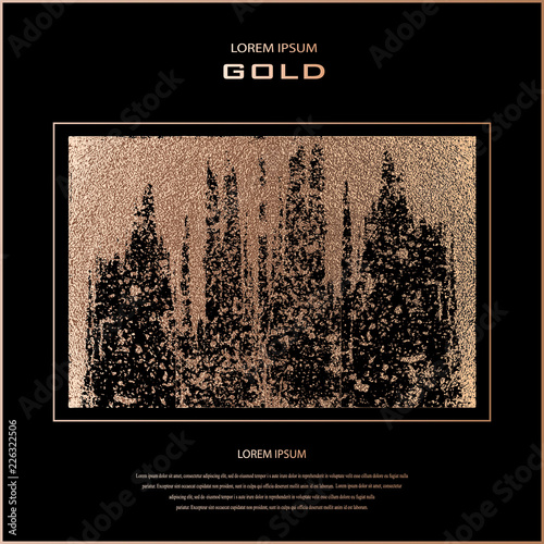 Blush gold. Abstract golden quartz background. Vector illustration. Copper foil. Bronze glitter grunge texture. Patina scratch, cracks golden elements. Vintage illustration.