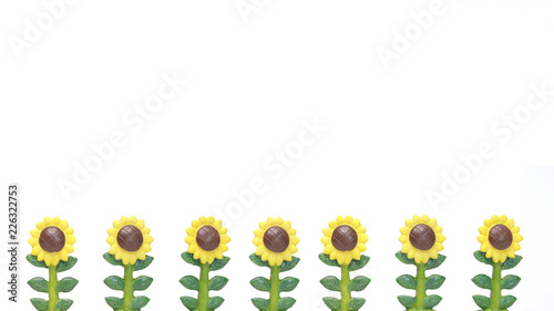 Fototapeta Naklejka Na Ścianę i Meble -  Line of Sunflowers Model on White Background