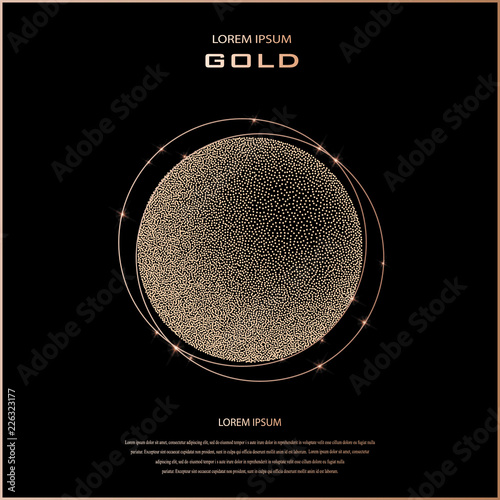 Geometric figure of points.Dot semitone geometric figure. Halftone vector illustration. 3D sphere, ball, globe. Modern, minimal design. Copper glossy background. Bronze metal. Sparkling background