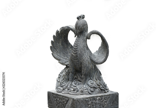 Phoenix stone sculpture with white background    
