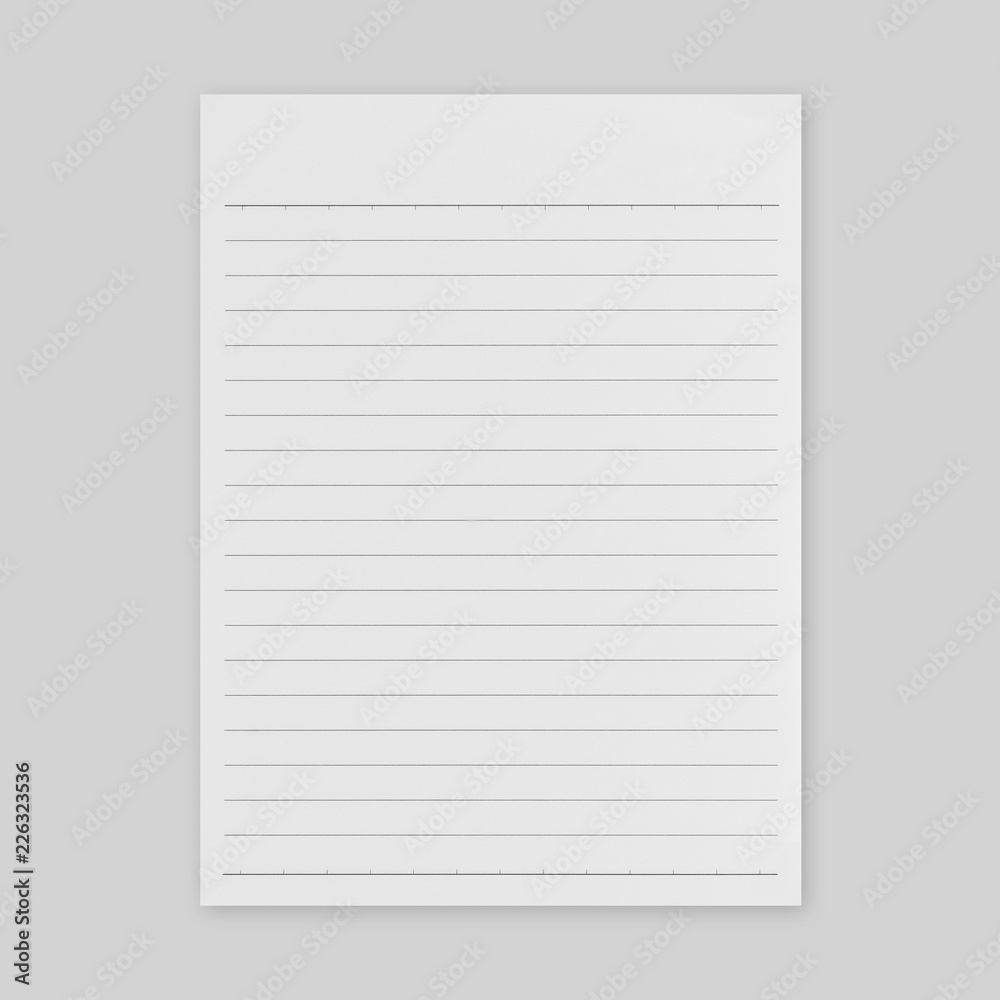 Notebook paper on gray background with clipping path. Mockup for design Notebook paper on gray background with clipping path. Mockup for design