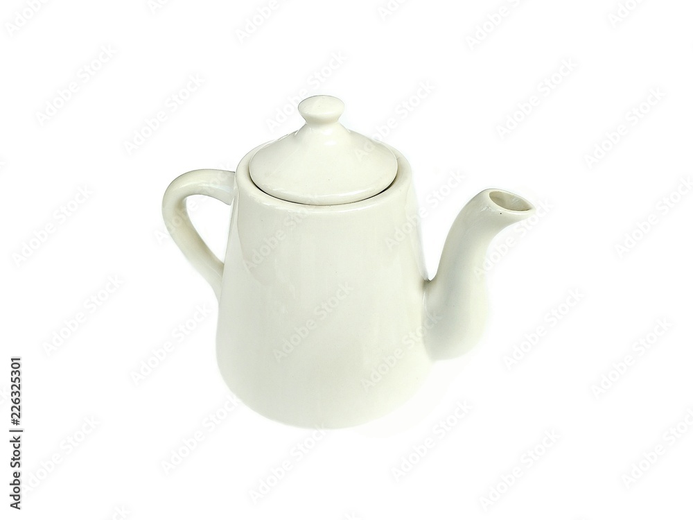 Fototapeta premium Vintage white ceramic teapot on isolated white background