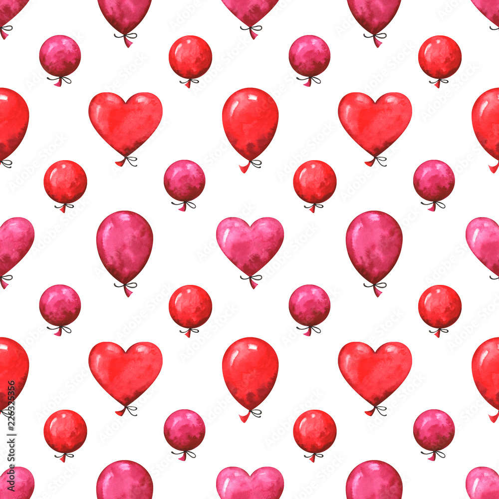 Hand painted seamless pattern with watercolor balloons isolated on white background