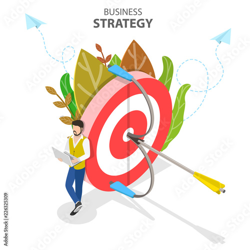 Isometric flat vector concept of business strategy, growth planning, financial goal.