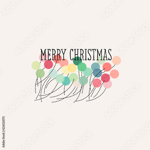 Christmas card with elegant branches of snowy berries isolated on white background