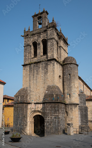 Bell tower of the parish church of Salas during summer evening, Asturias, Spain