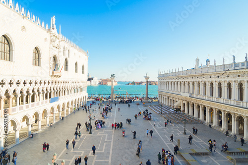Palace of Doges and San Marco square, view from above, Venice, Italy