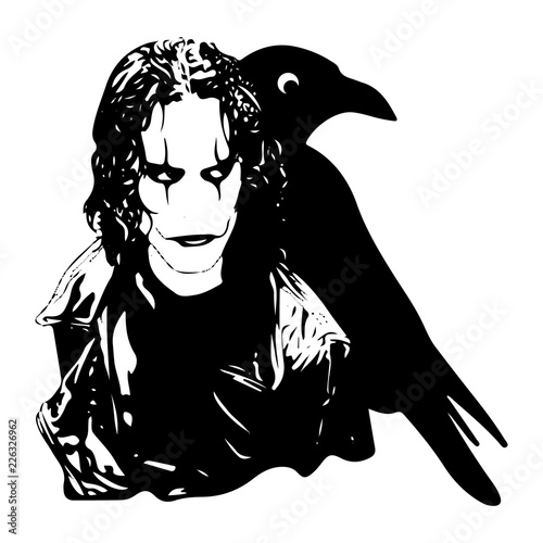Raven man, horror tattoo, silhouette for design, on white background,