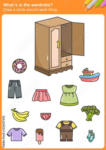 What´s in the wardrobe?  Draw a circle around each thing.