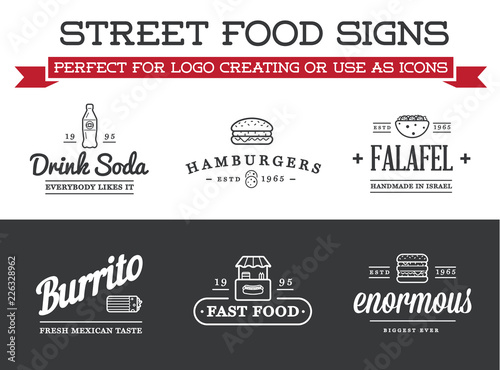 Set of Vector Street Food Fastfood Signs with Icons can be used as Logo or Icon in premium quality