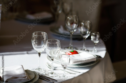 Table setting for an event party or wedding reception. 