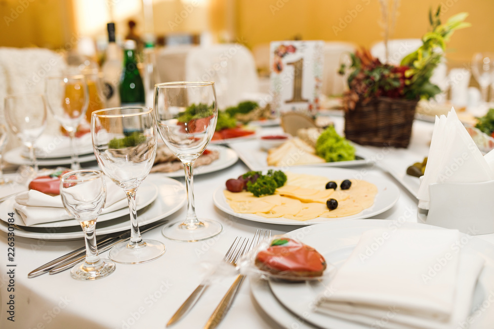 Table setting for an event party or wedding reception. Table setting for an event party or wedding reception.
