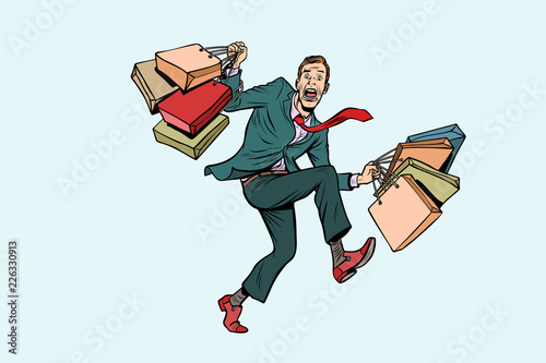 funny man with shopping on sale