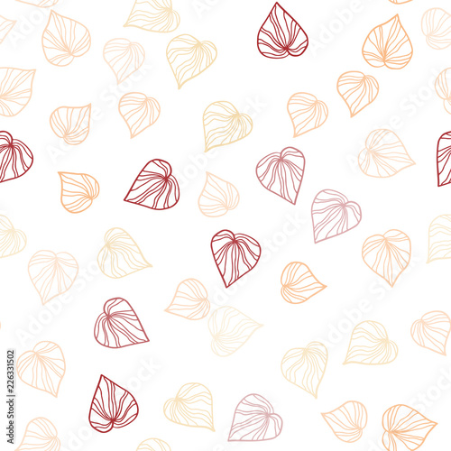 Light Red, Yellow vector seamless doodle pattern with leaves.