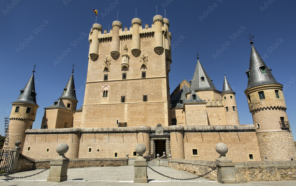 Frontal view of Alcazar of Segovia, Castilla-Leon, Spain.