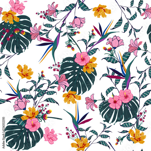 vector seamless beautiful artistic tropical pattern with exotic forest.