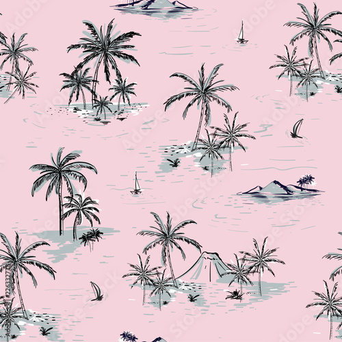 Beautiful seamless island pattern on pink background