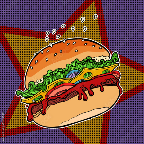 Fast food Burger on a star background