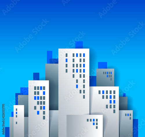 City houses buildings paper cut cartoon kids game style vector illustration  modern minimal design of cute cityscape  urban life.