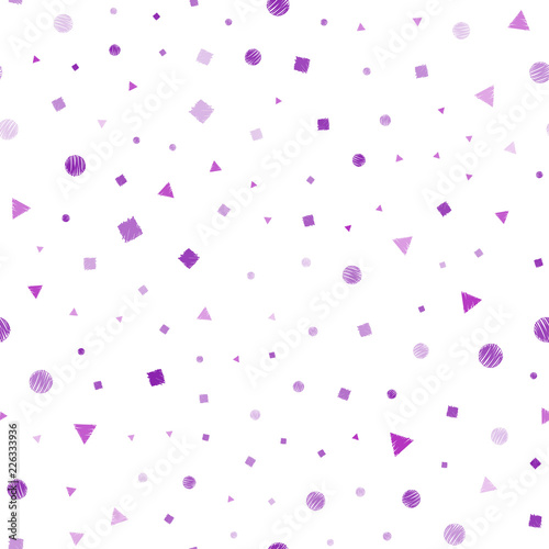 Light Pink vector seamless template with crystals, circles, squares.