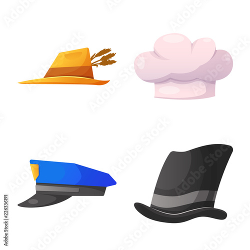Vector illustration of headgear and cap icon. Collection of headgear and accessory stock symbol for web.