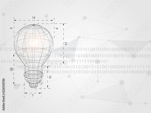 Wireframe lightbulb on digits as background represent technology concept and innovation. Technology Background. Vector Illustration.