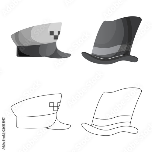 Vector illustration of headgear and cap sign. Collection of headgear and accessory stock vector illustration.
