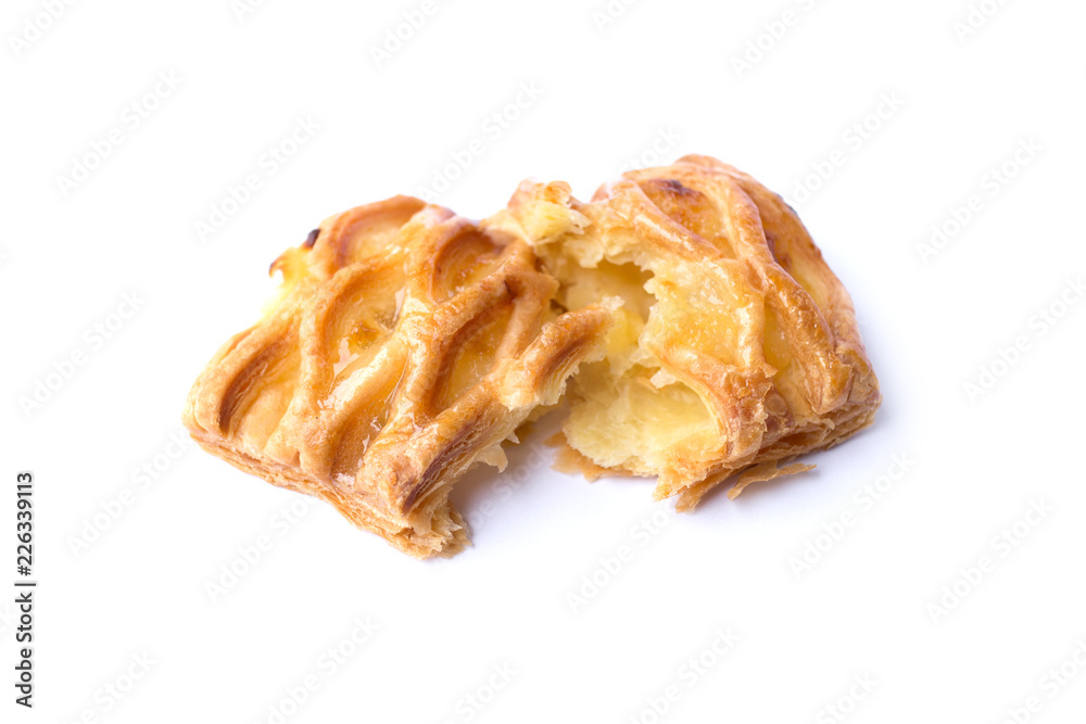 close up of crispy pineapple pie isolated on white background close up of crispy pineapple pie isolated on white background