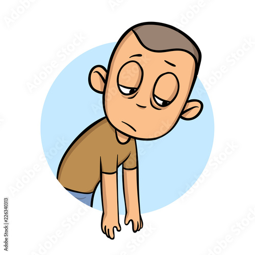 Tired, upset young man feeling a mess. Colorful flat vector illustration. Isolated on white background.