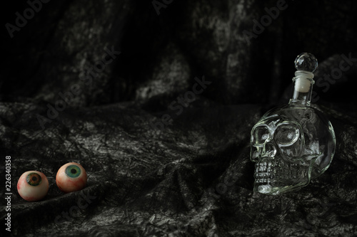 halloween spooky horror scare background skull candle eyeball  dark tone © 1827photography