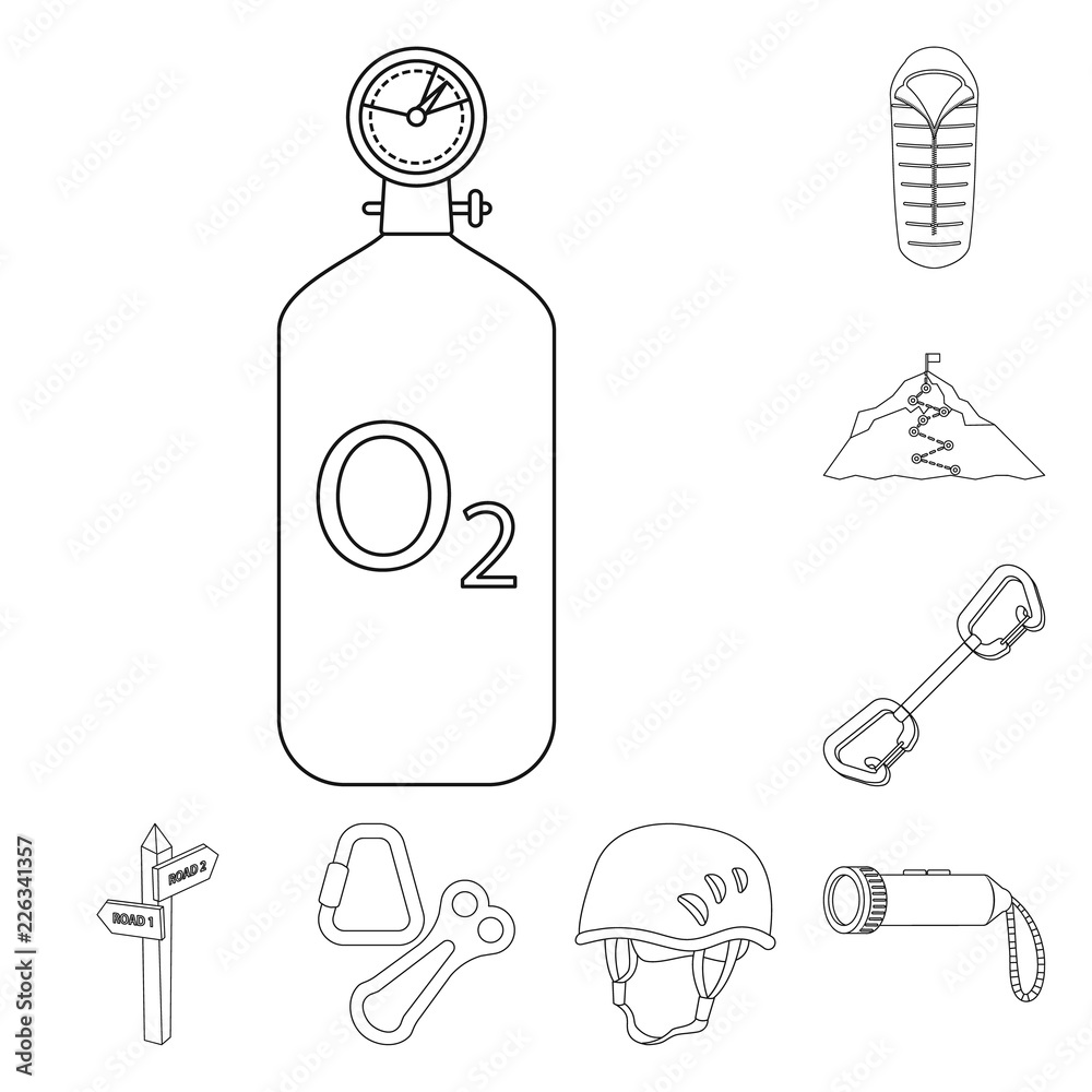 Isolated object of mountaineering and peak sign. Collection of mountaineering and camp stock symbol for web.