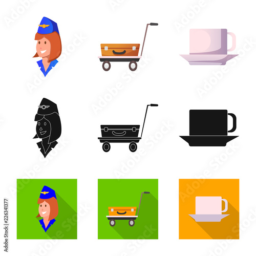 Vector illustration of airport and airplane logo. Collection of airport and plane vector icon for stock.