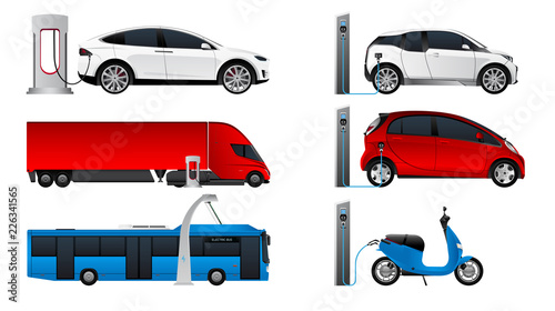 Set of electric vehicles. Isolated on white background. Vector illustration EPS 10