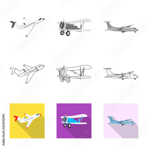 Isolated object of plane and transport symbol. Collection of plane and sky stock vector illustration.