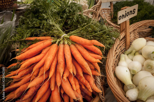 Bunch of carrots at the farmers market photo