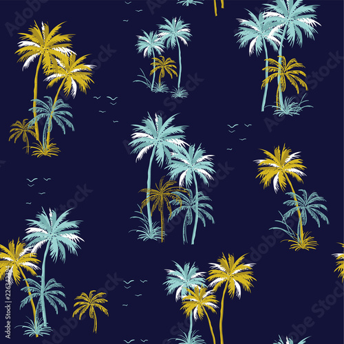 Beautiful seamless island and ocean pattern on navy background.