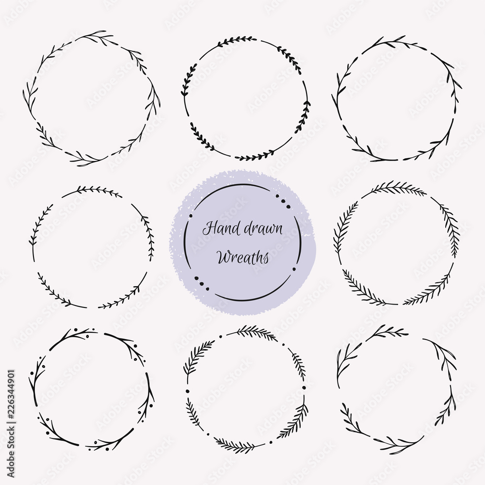 Hand drawn wreath set. Floral round frames, vector design elements for cards, invitations. Hand drawn wreath set. Floral round frames, vector design elements for cards, invitations.