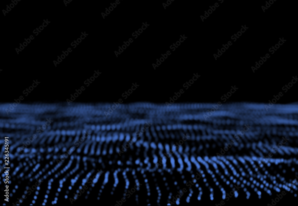 Fototapeta premium particle field audio reaction. particular wave. sound wave. sound visualization. abstract digital landscape with flowing particles.