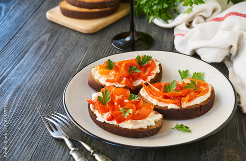 Bruschetta with baked bell pepper and cheese      