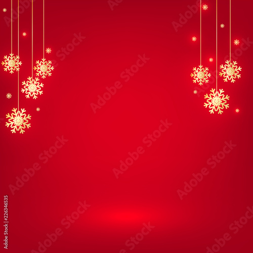 Beautiful red Christmas background with hanging snowflakes design