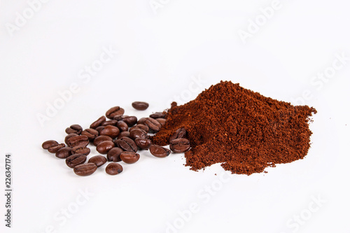 Coffee beans and grounded coffee