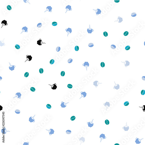 Light Blue, Green vector seamless cover with set of coffee beans.