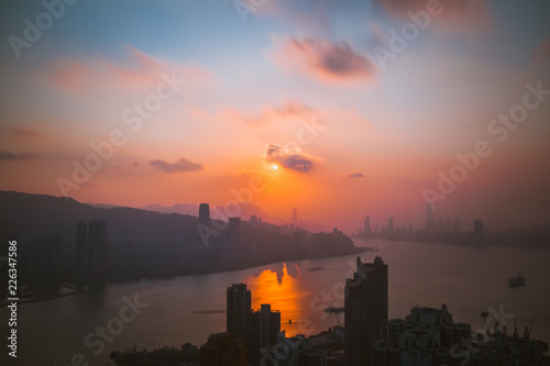 Sunset view from Kowloon side of Hong Kong  Devil s Peak