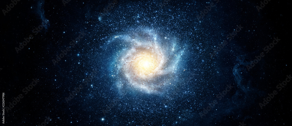 Naklejka premium Panoramiczny widok galaktyki i gwiazdy. Streszczenie tło. Elementy tego zdjęcia dostarczone przez NASA.