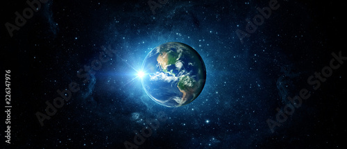 Canvas Print Panoramic view of the Earth, sun, star and galaxy