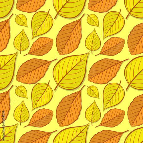 Seamless pattern with beech and linden autumn leaves. Vector illustration.