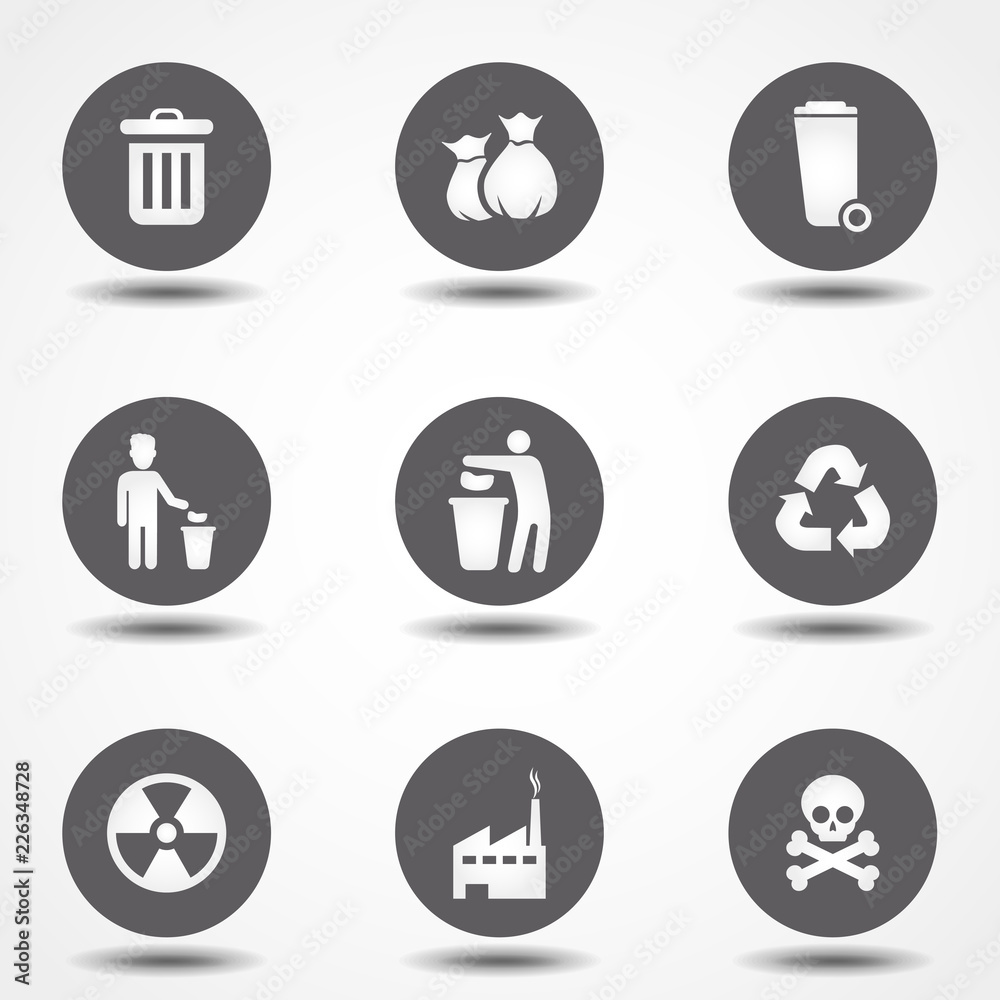 Garbage icons set. Vector illustration. Signs for infographic, logo, app development and website design.