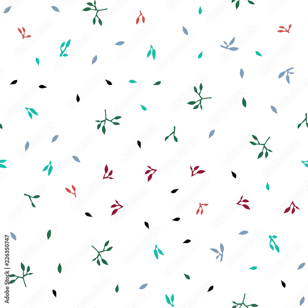 Light Green, Red vector seamless doodle pattern with leaves.