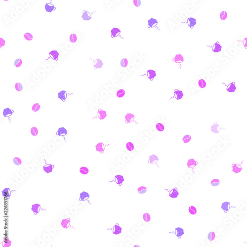 Light Purple, Pink vector seamless background with coffee, beans.