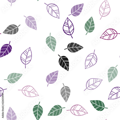 Dark Multicolor vector seamless doodle pattern with leaves.